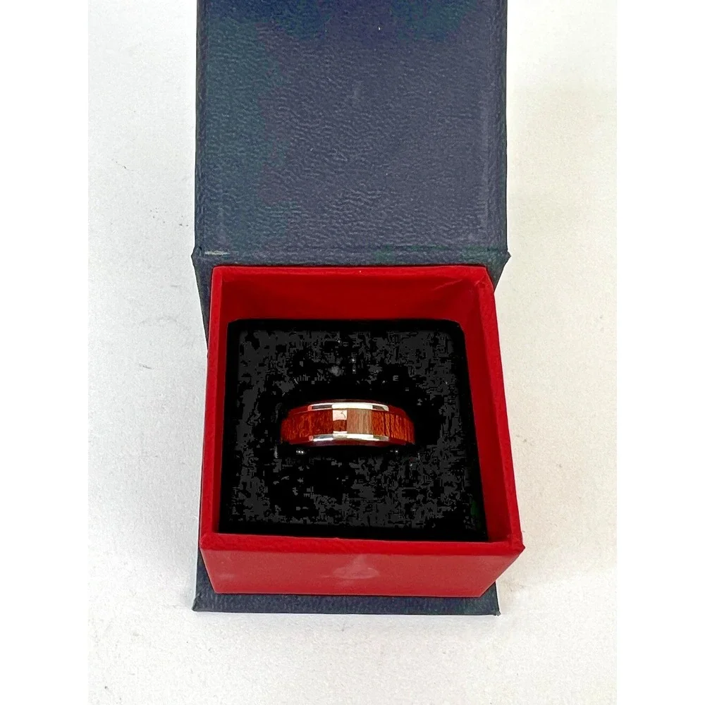 Thorsten Wedding Ring Melia Mahogany Wood Inlaid Titanium Polished 8mm‎ Size 10